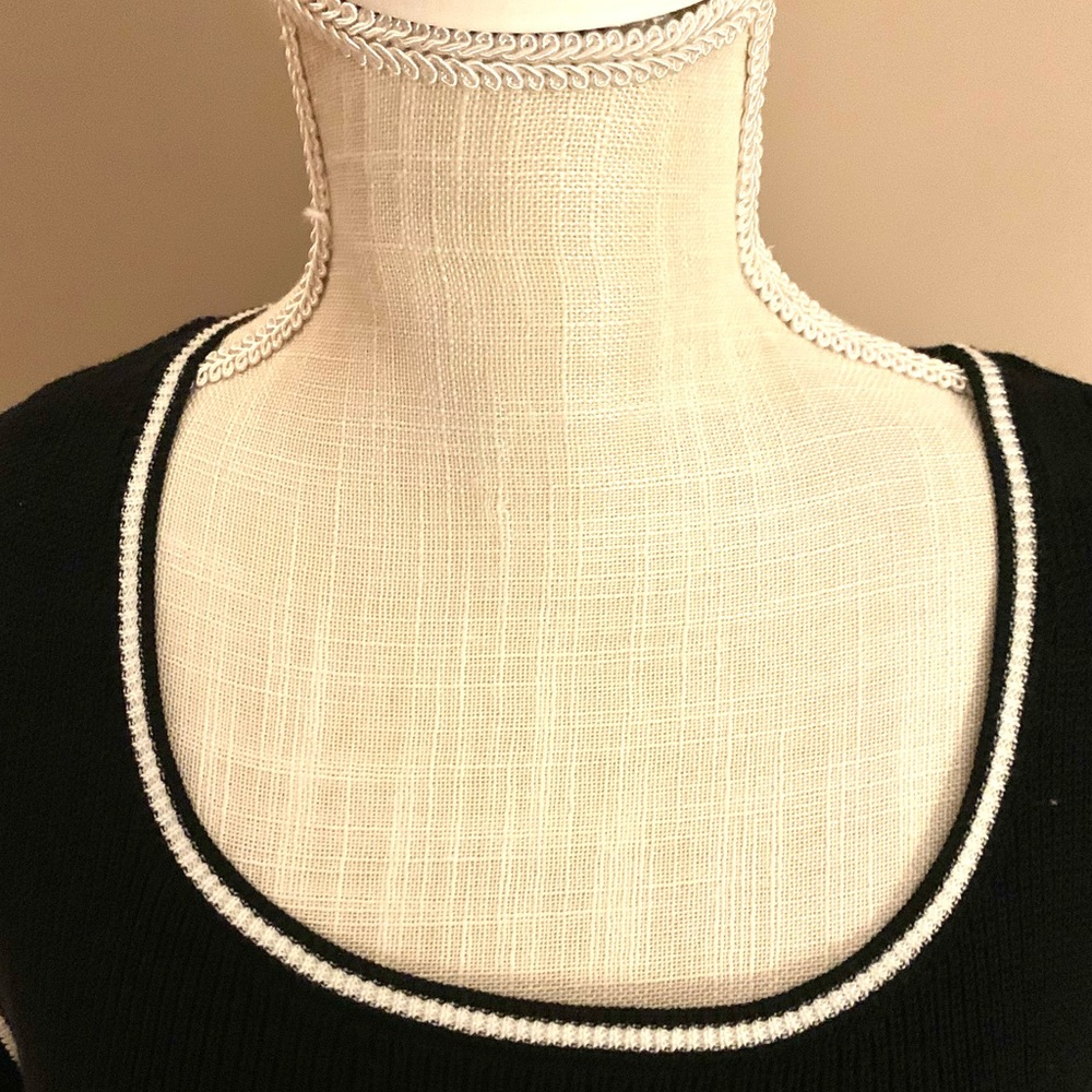 Crown & Ivy Black Cold Shoulder Sweater with White Trim. - Picture 3 of 5